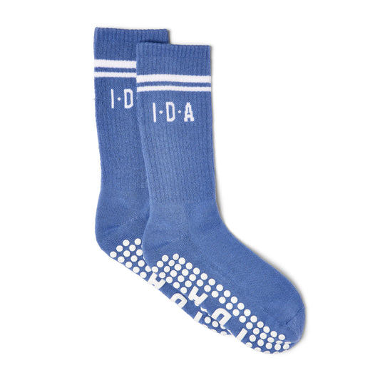 Blue grip sock in retro long style