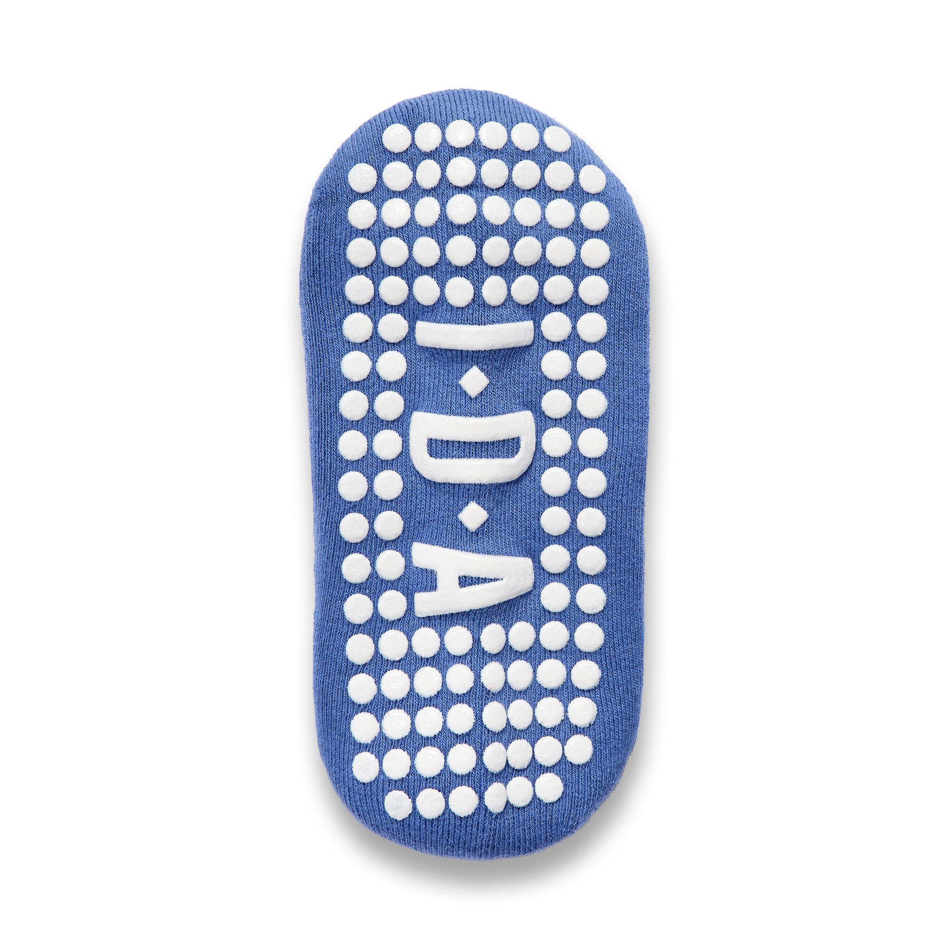 Blue long grip sock with white non-slip sole